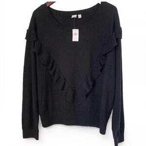 Womens Gap Merino Wool Blend Black Pullover Long Sleeve Sweater XL Tall Ruffles